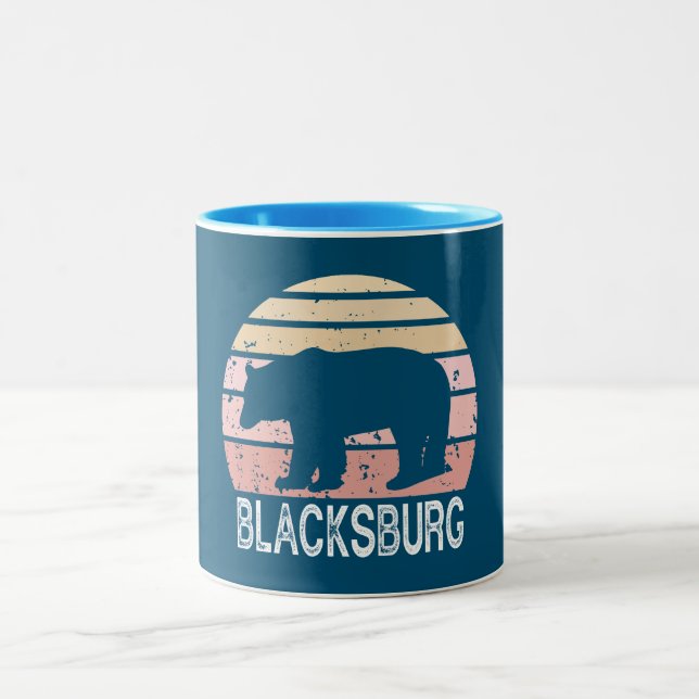 Caneca De Café Em Dois Tons Blacksburg Virginia Retro Bear (Centro)