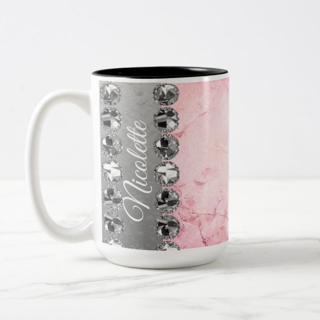 Caneca De Café Em Dois Tons Bling do Diamond da Mármore Rosa  (Esquerda)