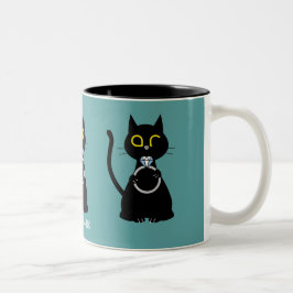 Caneca De Café Em Dois Tons BLING PISCAR OS OLHOS Funny Black Cat Proposta Doi