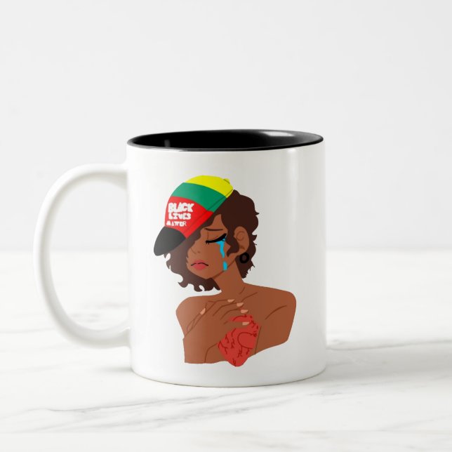 Caneca De Café Em Dois Tons BLM Black Woman Tears Mug (Esquerda)