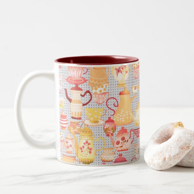 Caneca De Café Em Dois Tons Blocos e Cinzas de Copas (Com Donut)