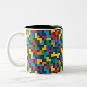 Caneca De Café Em Dois Tons Blocos Retro Tetris Padrão Sem Costura
