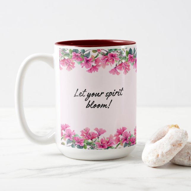 Caneca De Café Em Dois Tons Blogues Florais Rosa (Com Donut)