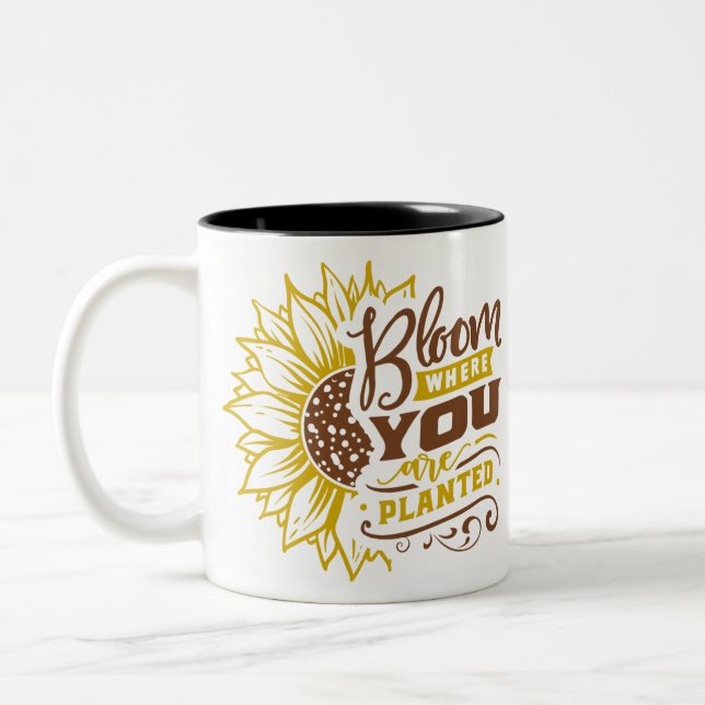 Caneca De Café Em Dois Tons Bloom onde você está plantado (Esquerda)