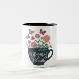 Caneca De Café Em Dois Tons Blooms e Breve Design - Gráfico Físico Whimsical
