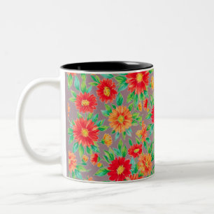 Caneca De Café Em Dois Tons "Blooms Ensolarados" - Lugar Tecido Floral Laranja