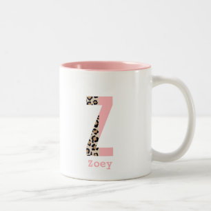 Caneca De Café Em Dois Tons Bloqueio de Cores do Leopardo Z Inicial Personaliz