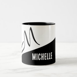 Caneca De Café Em Dois Tons Bloqueio de cores preto e branco com monograma clá