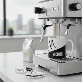 Caneca De Café Em Dois Tons Bloqueio de cores preto e branco com monograma clá