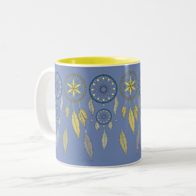 Caneca De Café Em Dois Tons Blue and Yellow Dream Catchers (Frente Esquerda)