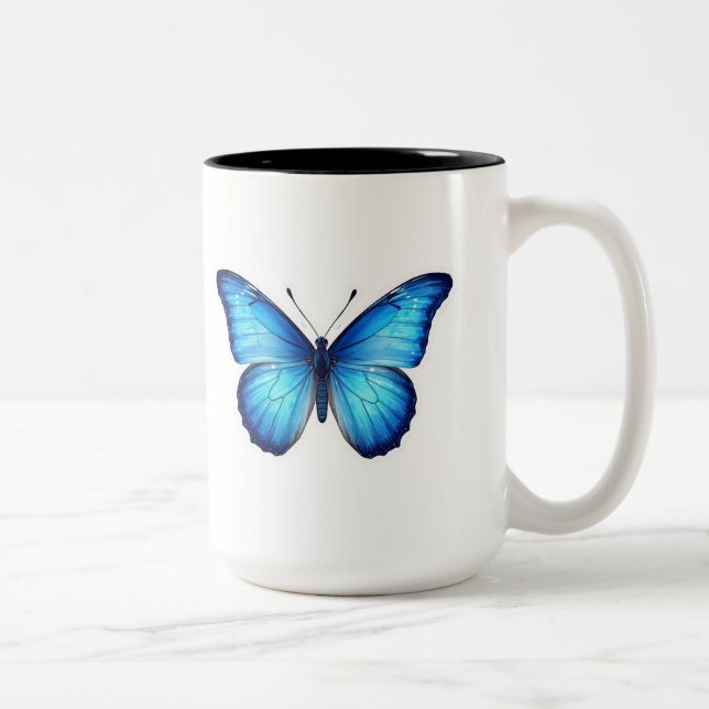 Caneca De Café Em Dois Tons “Blue Butterfly Aesthetic Mug – Elegant Design” (Direita)