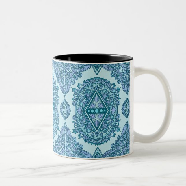 Caneca De Café Em Dois Tons Blue Diamond Mandala (Direita)