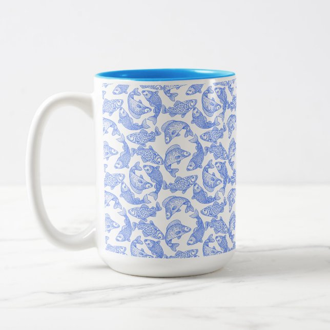 Caneca De Café Em Dois Tons Blue Fish Pattern (Esquerda)