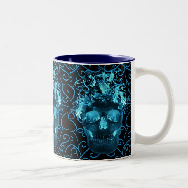 Caneca De Café Em Dois Tons Blue Flame Skull Mug (Direita)