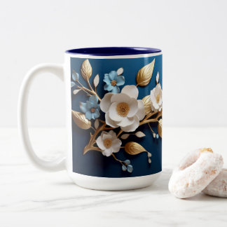 Caneca De Café Em Dois Tons "Blue Floral Delight Coffee Mug"