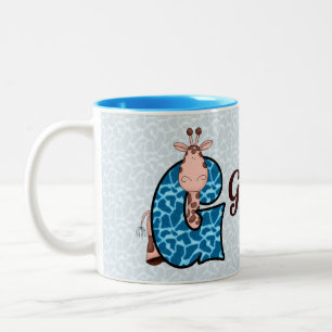 Caneca De Café Em Dois Tons Blue Giraffe Monograma - Letra G e Nome