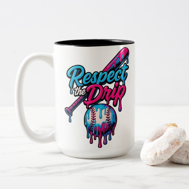 Caneca De Café Em Dois Tons Blue Pink Respect The Drip Baseball (Com Donut)
