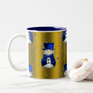 Caneca De Café Em Dois Tons Blue Snowman no Dourado Natal