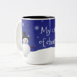 Caneca De Café Em Dois Tons Blue Snowman Winter Scense Christmas Mug<br><div class="desc">Aproveite seu café matinal durante a temporada de festas com esta galinha azul de inverno da Cena de Natal. Design de caneca de café apresenta um feliz boneco de neve em uma cena de neve contra um fundo azul real adornado com flocos de neve coloridos com o ditado "Minha xícara...</div>