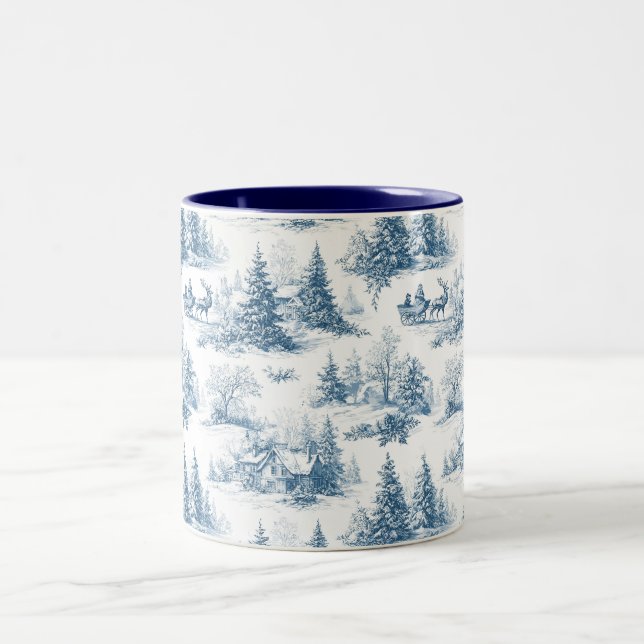 Caneca De Café Em Dois Tons Blue Toile Christmas Pattern  (Centro)