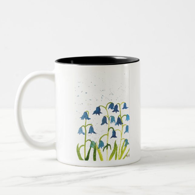 Caneca De Café Em Dois Tons Bluebeldes flores aquarela (Esquerda)