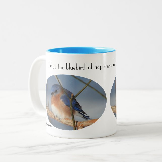 Caneca De Café Em Dois Tons Bluebird De Felicidade Inspiracional (Frente Esquerda)
