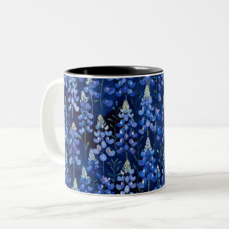 Caneca De Café Em Dois Tons Bluebonnets - Flores do Texas Azul Escuro