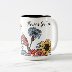 Caneca De Café Em Dois Tons Blues e FLORES Dourados para a Nana PERSONALIZAR
