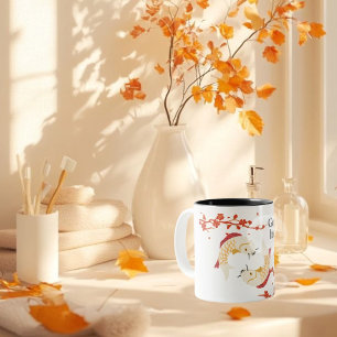 Caneca De Café Em Dois Tons Boa Sorte de Peixe Koi com Sakura   Japonês Elegan