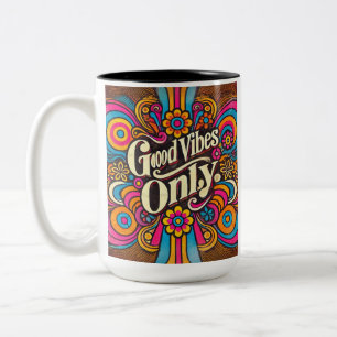 Caneca De Café Em Dois Tons Boas Víblias Apenas Retropsicodélicas