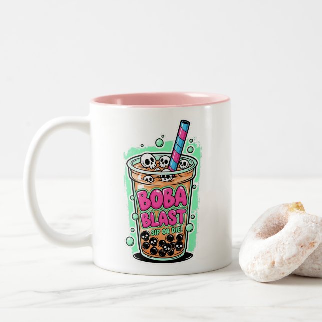 Caneca De Café Em Dois Tons Boba Blast – Sip or Die! Coffee Mug (Com Donut)
