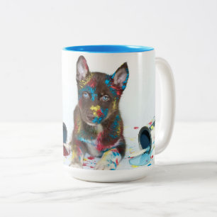 Caneca De Café Em Dois Tons Bobo Rouco Puppy entrou em Baldes Paint