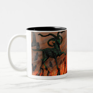 Caneca De Café Em Dois Tons Bode Demoníaco Verde de Quatro Chifres no Inferno