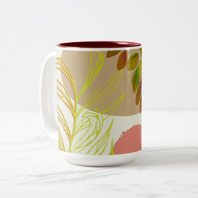 Caneca De Café Em Dois Tons Boho Amarelo Botânico Verde (Frente Esquerda)