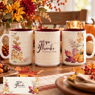 Caneca De Café Em Dois Tons Boho Aquarela Abóbora & Folhas de Ação de Graças