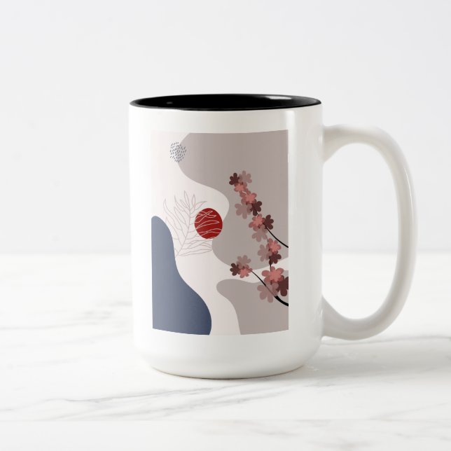 Caneca De Café Em Dois Tons Boho Azul Magenta Botânico (Direita)