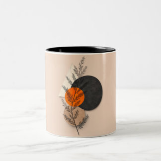 Caneca De Café Em Dois Tons Boho Botânico Geométrico Laranja Preto Arte Neutra