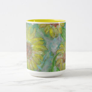 Caneca De Café Em Dois Tons Boho Chic Sunflower Watercolor Art 15 oz Mug