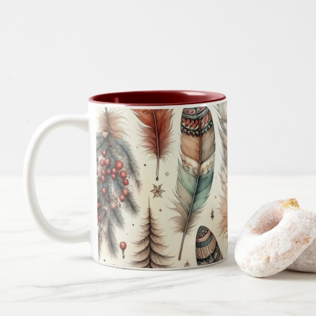 Caneca De Café Em Dois Tons Boho Christmas (Com Donut)