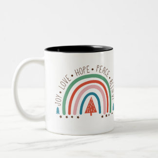 Caneca De Café Em Dois Tons Boho Christmas Rainbow Mug | Joy Love Hope Peace