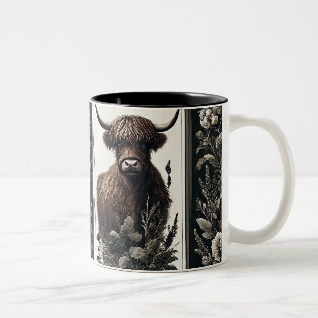 Caneca De Café Em Dois Tons Boho Highland Cow (Direita)