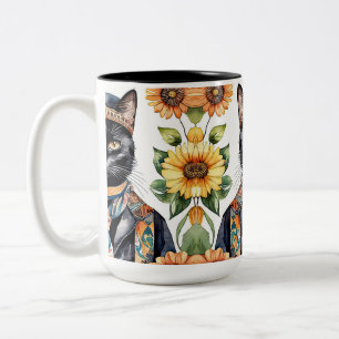 Caneca De Café Em Dois Tons Boho Hippie Cat com Scarf 15 oz Mug