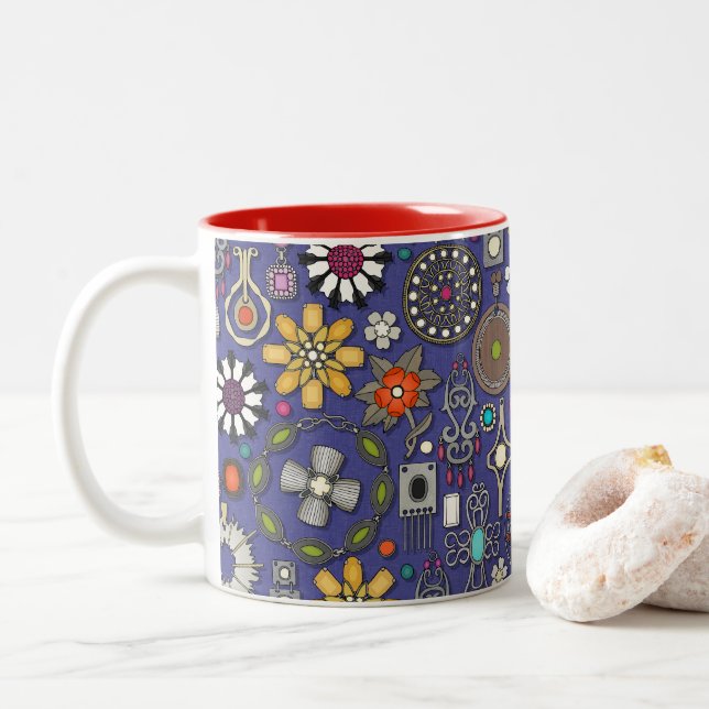 Caneca De Café Em Dois Tons boho jewel tesures violeta azul (Com Donut)