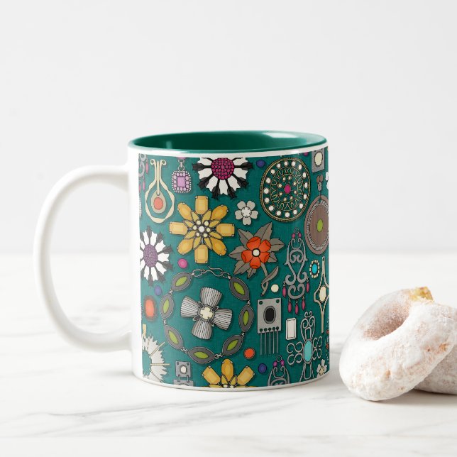 Caneca De Café Em Dois Tons boho jewel treasures viridian green (Com Donut)