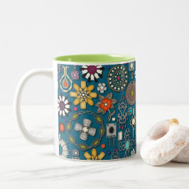 Caneca De Café Em Dois Tons boho joia tesouros azul-pavão