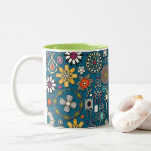 Caneca De Café Em Dois Tons boho joia tesouros azul-pavão