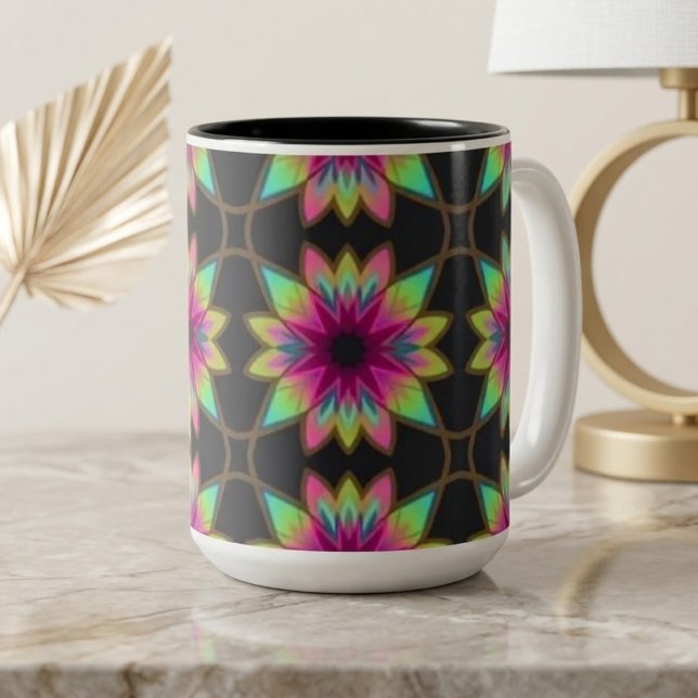 Caneca De Café Em Dois Tons Boho Kaleidoscópio Fiesta (Criador carregado)