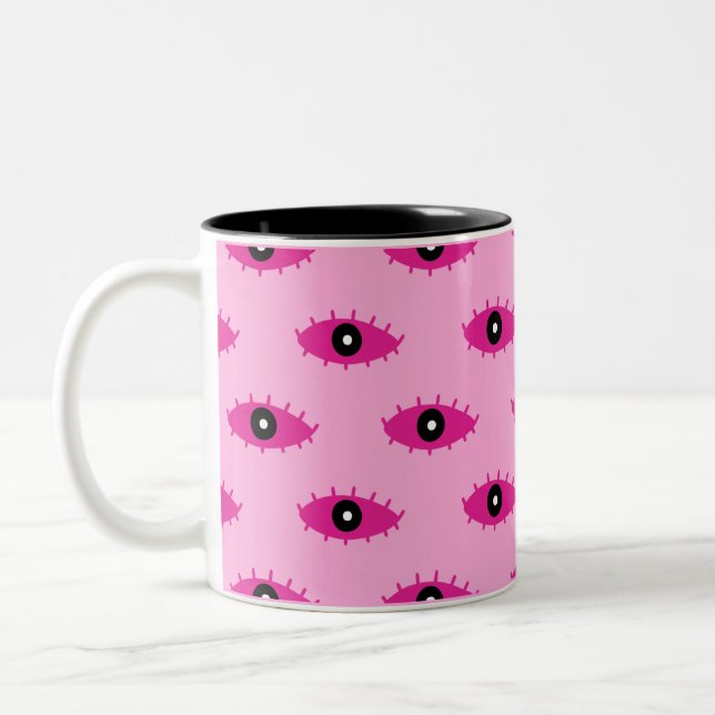 Caneca De Café Em Dois Tons BoHO Mau Eyes Fuchsia Rosa Divertido (Esquerda)