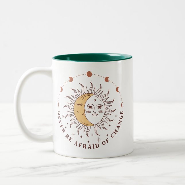 Caneca De Café Em Dois Tons Boho “Never Be Afraid of Change”  (Esquerda)