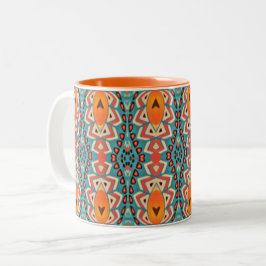 Caneca De Café Em Dois Tons Boho Orange e Turquesa Tribal Inspirados